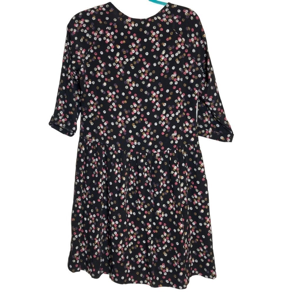 Garnet Hill Black Floral Multicolor Dot 3/4 Sleeve Dress Office Casual  Sz 4 - Picture 6 of 6